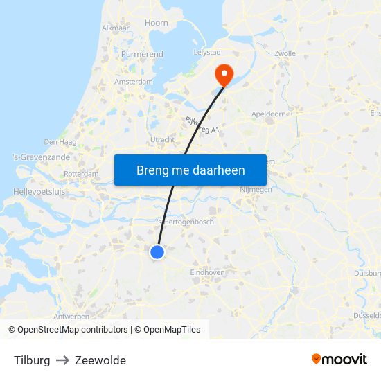 Tilburg to Zeewolde map