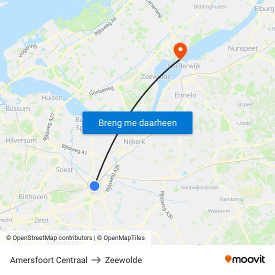 Amersfoort Centraal to Zeewolde map