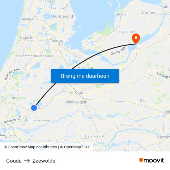 Gouda to Zeewolde map