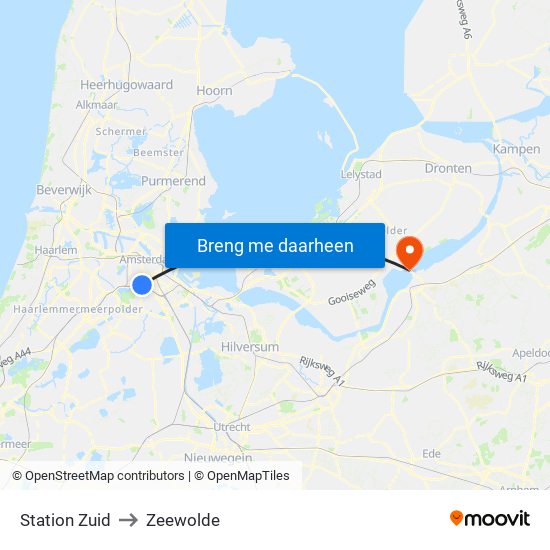 Station Zuid to Zeewolde map