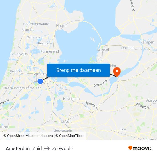 Amsterdam Zuid to Zeewolde map