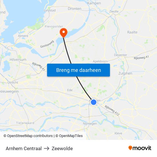 Arnhem Centraal to Zeewolde map