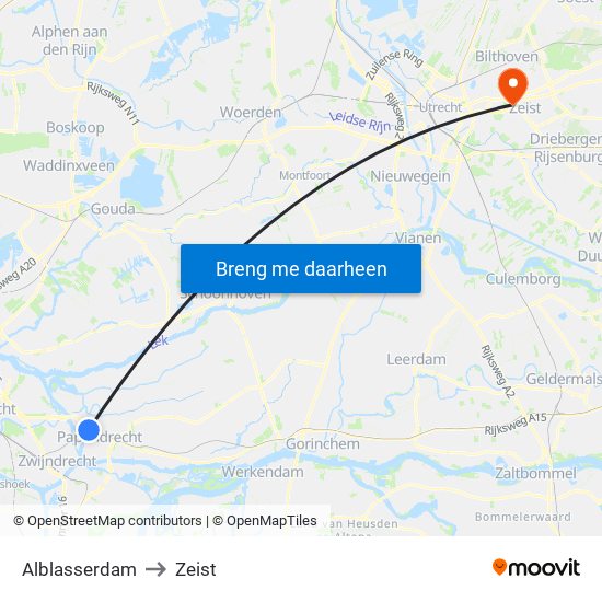 Alblasserdam to Zeist map