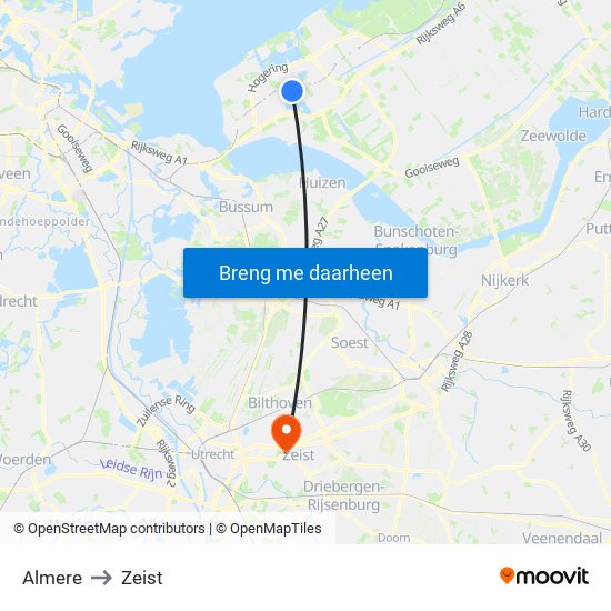 Almere to Zeist map