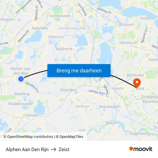 Alphen Aan Den Rijn to Zeist map