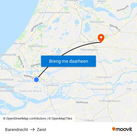 Barendrecht to Zeist map