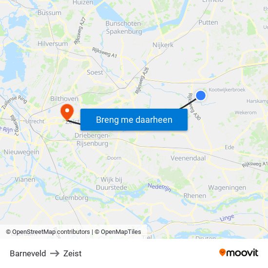 Barneveld to Zeist map