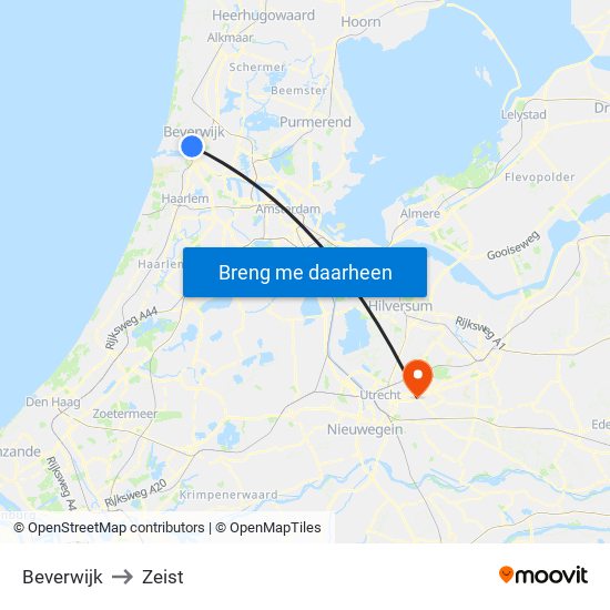 Beverwijk to Zeist map