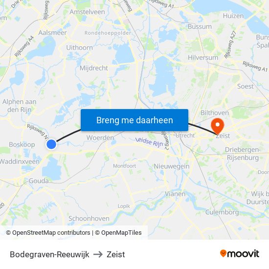 Bodegraven-Reeuwijk to Zeist map