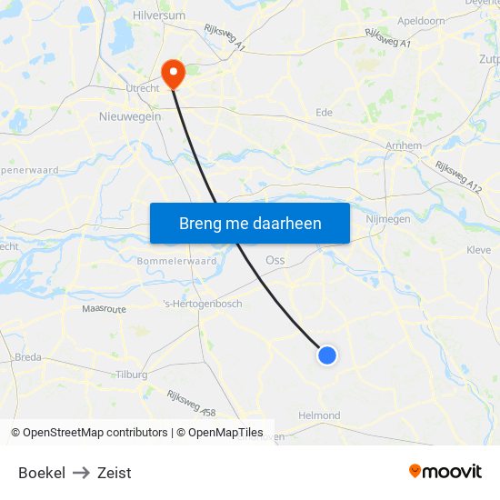 Boekel to Zeist map