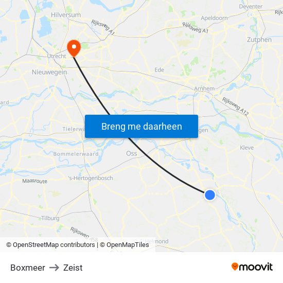 Boxmeer to Zeist map