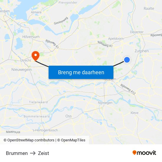 Brummen to Zeist map