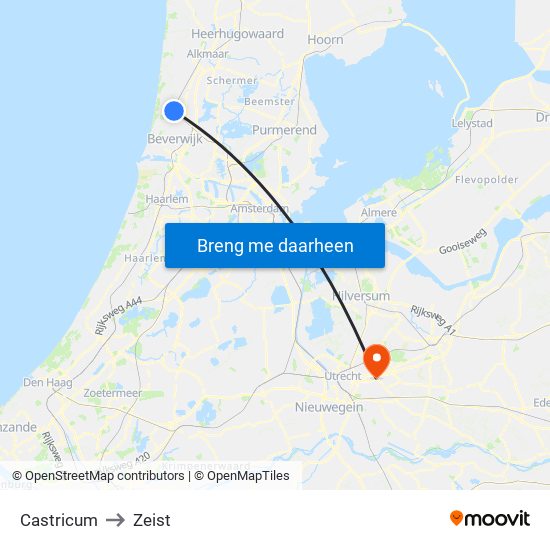 Castricum to Zeist map