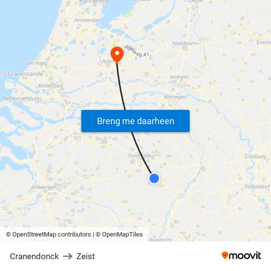 Cranendonck to Zeist map