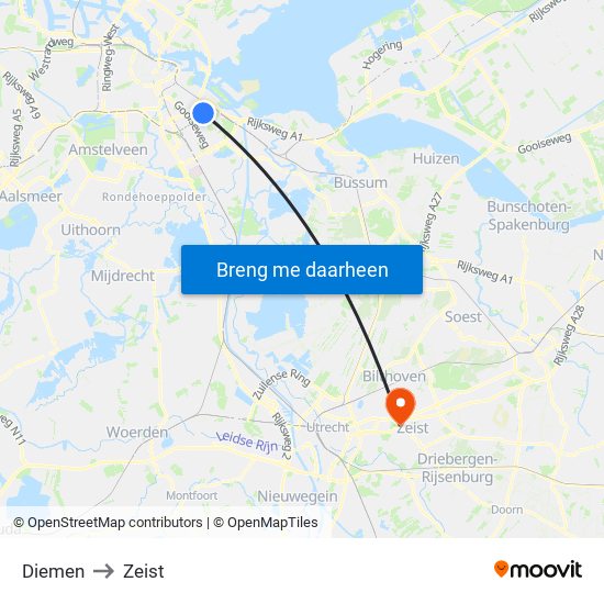 Diemen to Zeist map