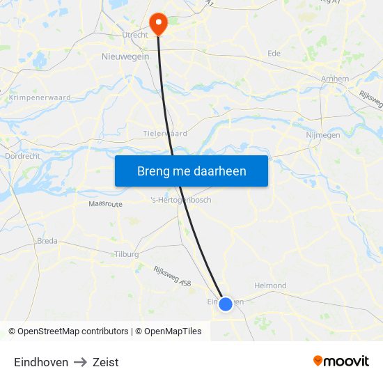 Eindhoven to Zeist map