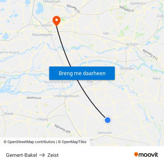 Gemert-Bakel to Zeist map
