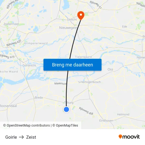 Goirle to Zeist map