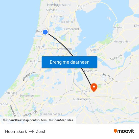 Heemskerk to Zeist map