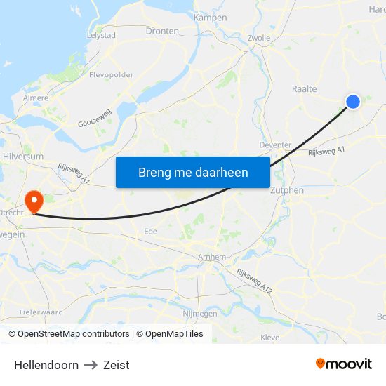 Hellendoorn to Zeist map