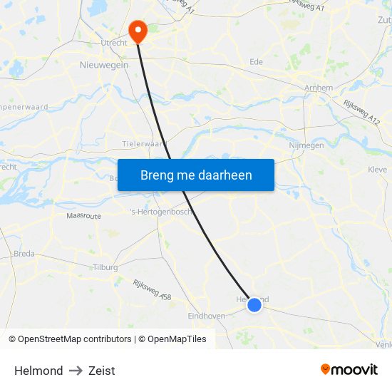 Helmond to Zeist map