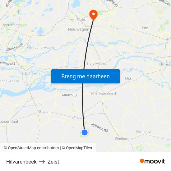 Hilvarenbeek to Zeist map