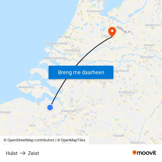 Hulst to Zeist map