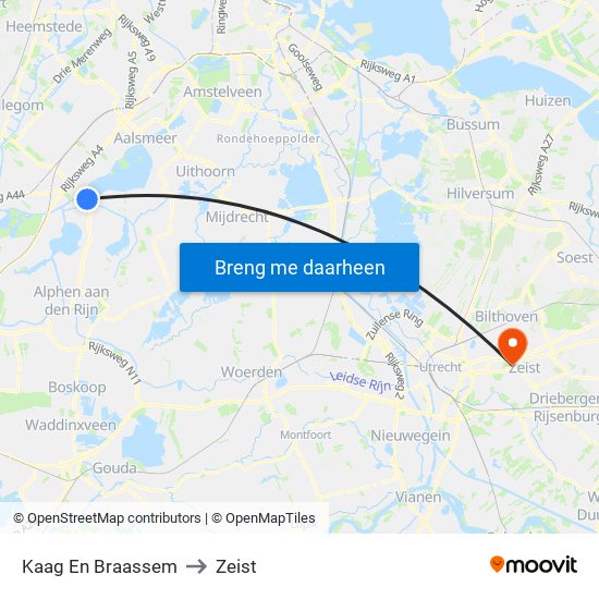 Kaag En Braassem to Zeist map