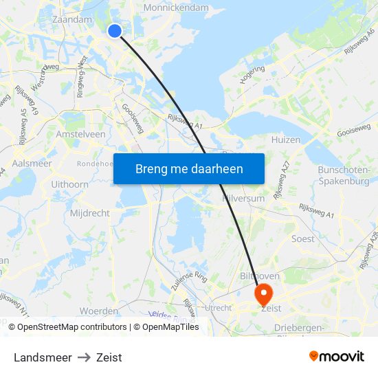 Landsmeer to Zeist map