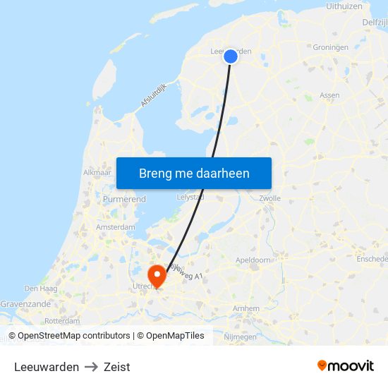 Leeuwarden to Zeist map