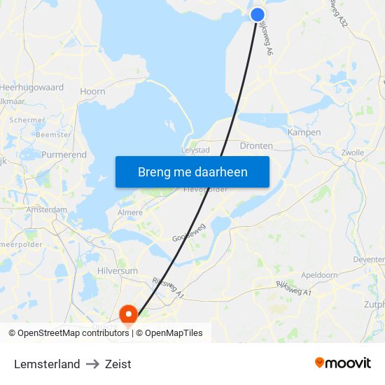 Lemsterland to Zeist map