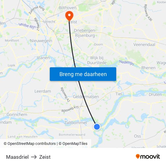 Maasdriel to Zeist map