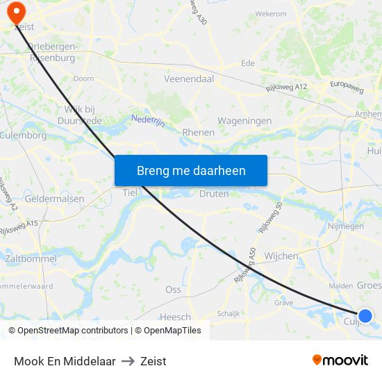 Mook En Middelaar to Zeist map