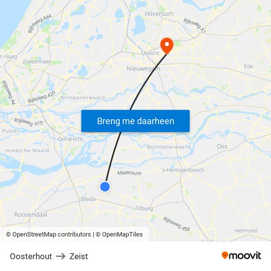 Oosterhout to Zeist map