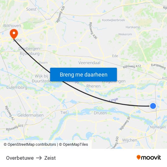 Overbetuwe to Zeist map