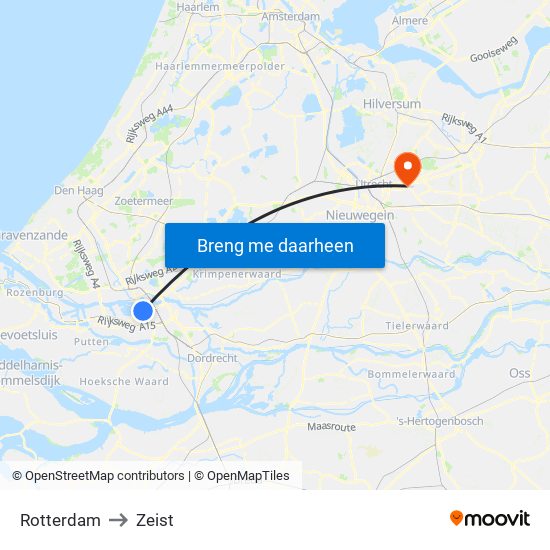 Rotterdam to Zeist map