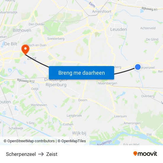 Scherpenzeel to Zeist map