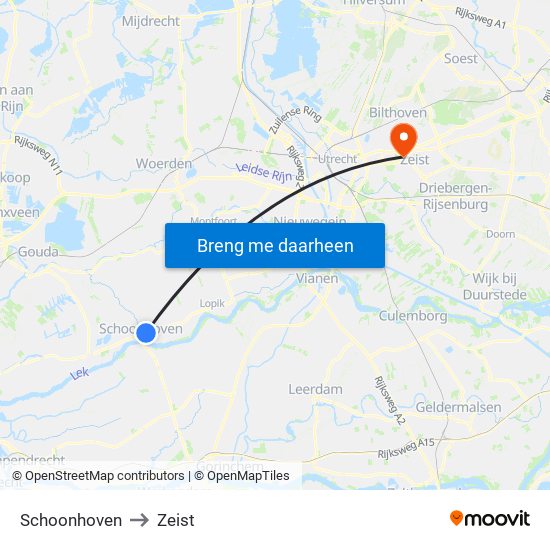 Schoonhoven to Zeist map
