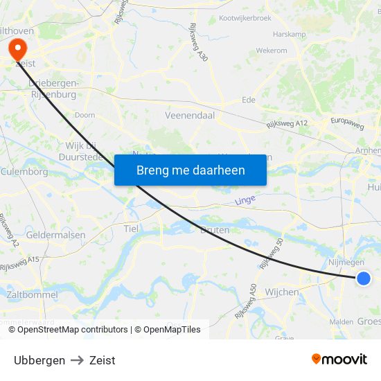 Ubbergen to Zeist map