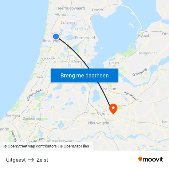 Uitgeest to Zeist map