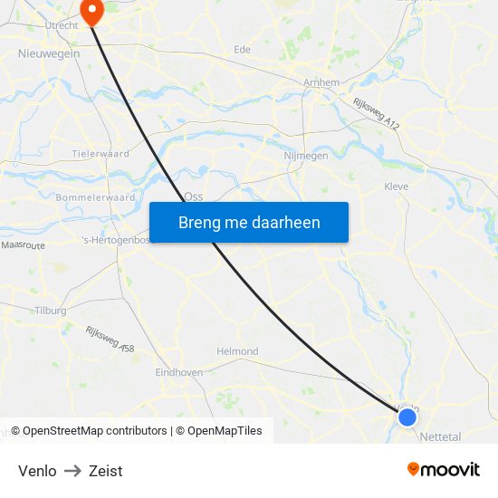 Venlo to Zeist map