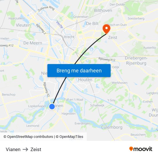 Vianen to Zeist map