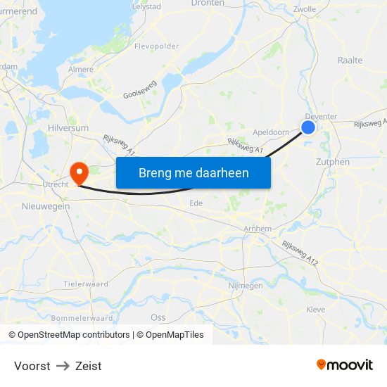 Voorst to Zeist map