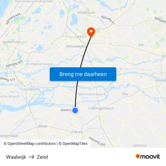Waalwijk to Zeist map