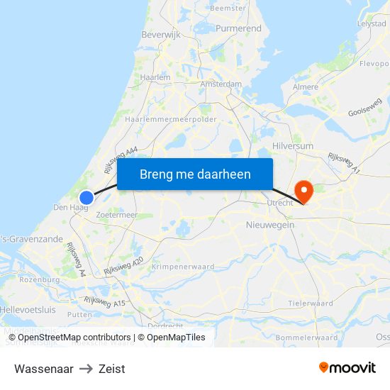 Wassenaar to Zeist map