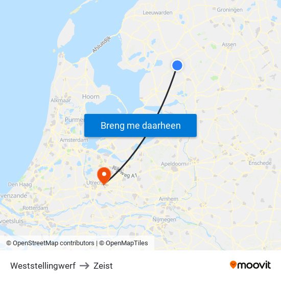 Weststellingwerf to Zeist map