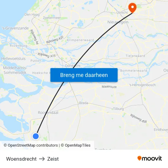 Woensdrecht to Zeist map