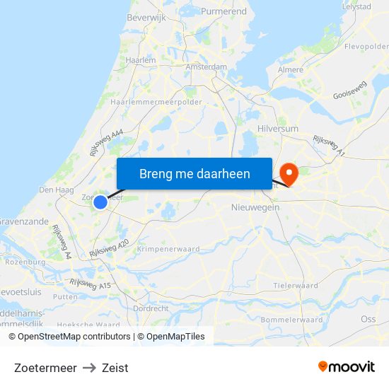 Zoetermeer to Zeist map