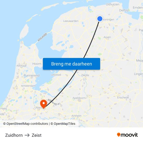 Zuidhorn to Zeist map