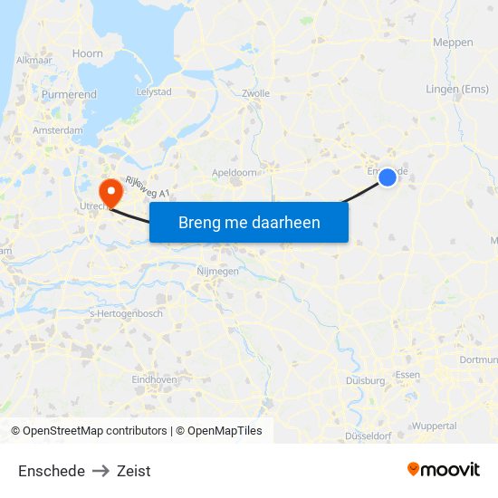 Enschede to Zeist map
